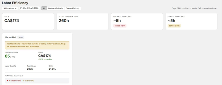 Labor Efficiency dashboard metrics